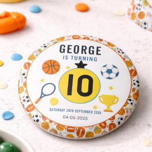 Jongens moderne sporten verjaardagsfeestje Wedst Ronde Button 5,7 Cm