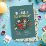 Jongens Moderne Superheld Comic Book Kids Verjaard Kaart<br><div class="desc">Deze coole en eigentijdse kinderverjaardagsuitnodiging met superheldenthema is voorzien van een blauw superheldensterrenontwerp, met een superheld, een superactiehond, stripgeluiden, bliksemschichten en cartoons, met een bijpassend patroontje op de achterkant. De uitnodiging kan worden gepersonaliseerd met uw jongensnaam en andere gegevens die nodig zijn voor uw feest. De perfecte superheld-thema toevoeging aan...</div>