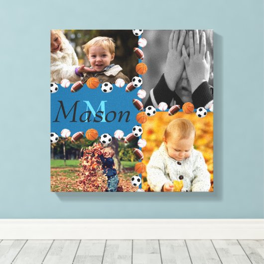 Jongens Monogram Foto Sport Collage Canvas Afdruk (Insitu (Houten vloer))