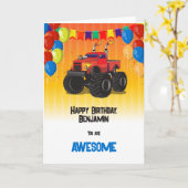 Jongen's Monster Truck Birthday Kaart (Gele Bloem)