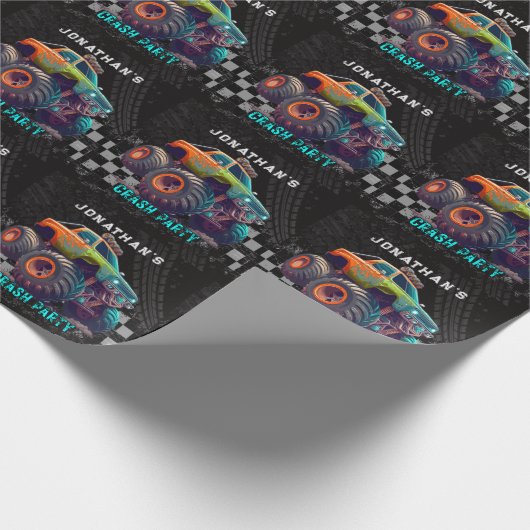 Jongens Monster Truck Rally Verjaardagsfeest Cadeaupapier (Hoek)