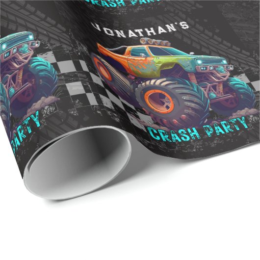 Jongens Monster Truck Rally Verjaardagsfeest Cadeaupapier (Rol Hoek)