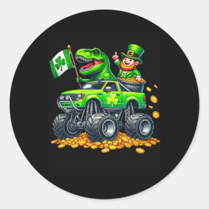 Jongens Monster Truck T-rex Leprechaun St. Patrick Ronde Sticker