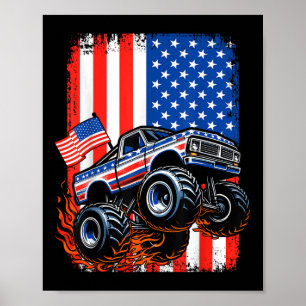 Jongens Monster Truck USA Vlag Monster Truck 4e va Poster