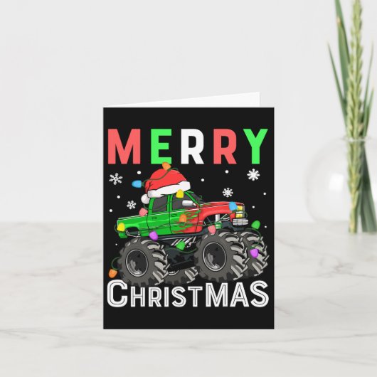 Jongens Monster Truck Vrolijke Kerstman Hoed Kinde Kaart (Voorkant)