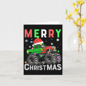 Jongens Monster Truck Vrolijke Kerstman Hoed Kinde Kaart (Gele Bloem)