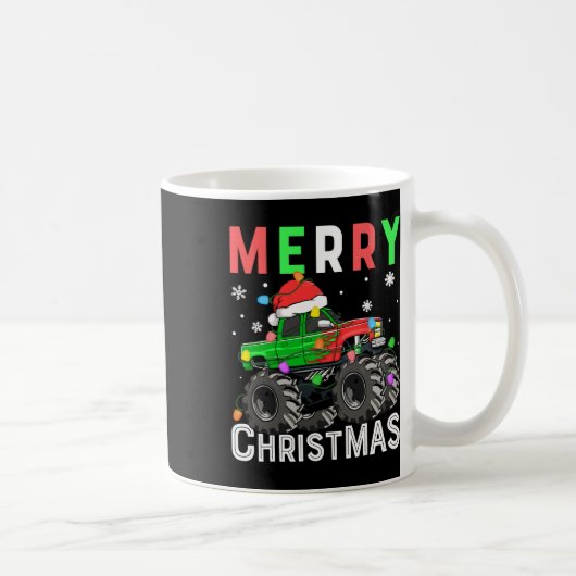 Jongens Monster Truck Vrolijke Kerstman Hoed Kinde Koffiemok (Rechts)