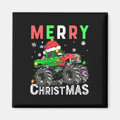 Jongens Monster Truck Vrolijke Kerstman Hoed Kinde Magneet (Voorkant)