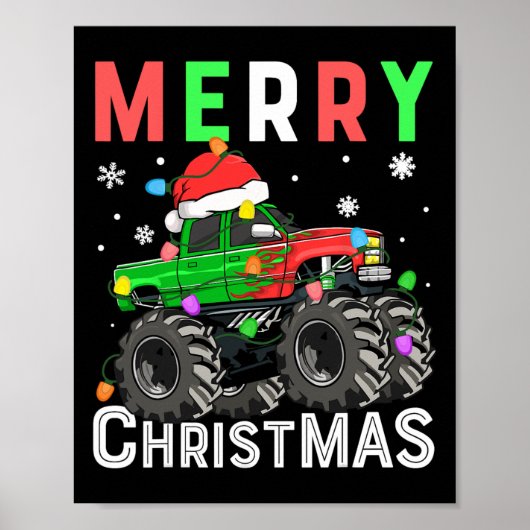 Jongens Monster Truck Vrolijke Kerstman Hoed Kinde Poster (Voorkant)