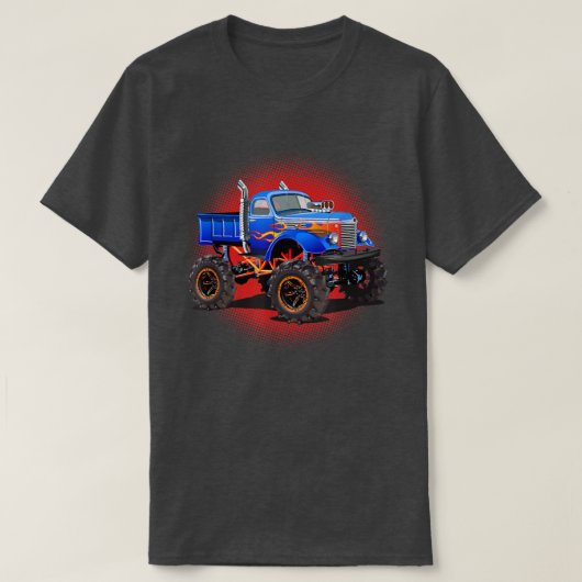 Jongens monstertruck met vlammen blauw rood grafis t-shirt (Design voorkant)