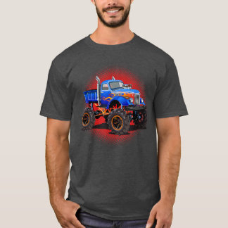 Jongens monstertruck met vlammen blauw rood grafis t-shirt