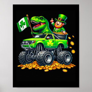 Jongens Monstertruck T-rex Leprechaun St. Patrick' Poster