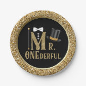 Jongens Mr. ONEderful eerste verjaardag papieren B Papieren Bordje (Voorkant)