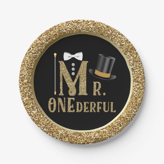 Jongens Mr. ONEderful eerste verjaardag papieren B Papieren Bordje (Voorkant)