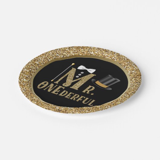 Jongens Mr. ONEderful eerste verjaardag papieren B Papieren Bordje (Gekanteld)