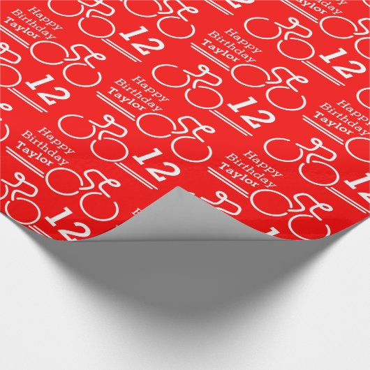 Jongens naam fietser 12e verjaardag cadeaupapier (Hoek)