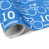 Jongens naam fietser blauw 10e verjaardag omslag cadeaupapier (Rol Hoek)