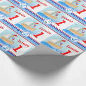 Jongens naam geschilderd zeilschip 1 verjaardag ra cadeaupapier (Hoek)