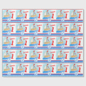 Jongens naam geschilderd zeilschip 1 verjaardag ra cadeaupapier (Vlak)