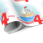 Jongens naam geschilderd zeilschip leeftijd 4 jaar cadeaupapier (Rol Hoek)