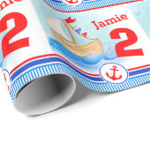 Jongens naam geschilderde zeilboot 2e verjaardag r cadeaupapier (Rol Hoek)
