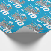 Jongens naam leeftijd 10 treinen loco blauwe grijz cadeaupapier (Hoek)