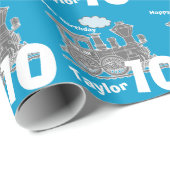 Jongens naam leeftijd 10 treinen loco blauwe grijz cadeaupapier (Rol Hoek)