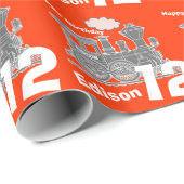 Jongens naam leeftijd 12 jaar trein locatie rode g cadeaupapier (Rol Hoek)