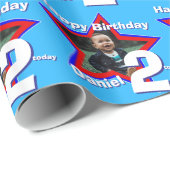 Jongens naam leeftijd 2 voeg je foto ster patroon  cadeaupapier (Rol Hoek)