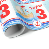 Jongens naam leeftijd geverfde zeilboot verjaardag cadeaupapier (Rol Hoek)