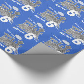 Jongens naam leeftijd trein loco blauw grijs verja cadeaupapier (Hoek)