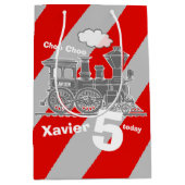 Jongens naam leeftijd trein loco grijs 5e verjaard medium cadeauzakje (Voorkant)