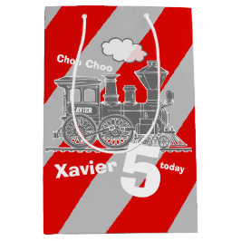 Jongens naam leeftijd trein loco grijs 5e verjaard medium cadeauzakje