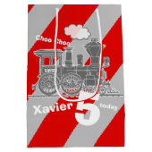 Jongens naam leeftijd trein loco grijs 5e verjaard medium cadeauzakje (Achterkant)