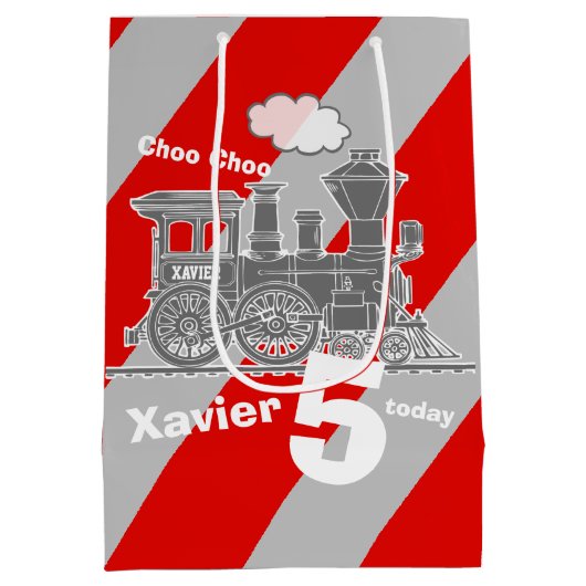 Jongens naam leeftijd trein loco grijs 5e verjaard medium cadeauzakje (Achterkant)