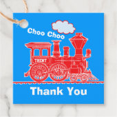 Jongens naam leeftijd trein loco rood blauw verjaa bedankjes labels (Voorkant)