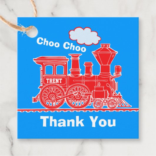 Jongens naam leeftijd trein loco rood blauw verjaa bedankjes labels (Voorkant)