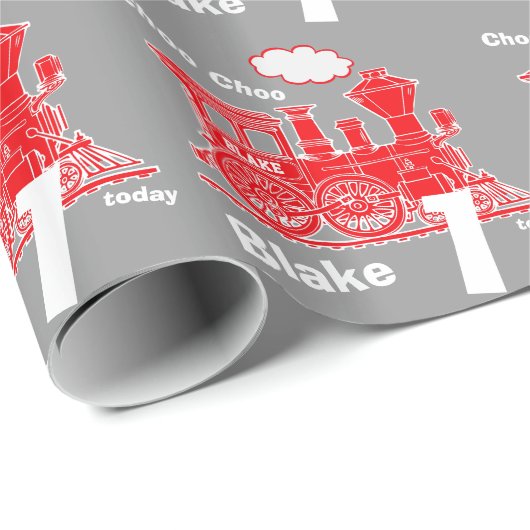 Jongens naam leeftijd trein loco rood grijs 1e ver cadeaupapier (Rol Hoek)