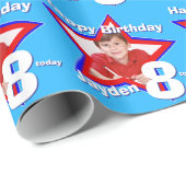 Jongens naam leeftijd voeg je foto ster patroon cadeaupapier (Rol Hoek)