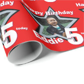 Jongens naam leeftijd voeg je foto ster patroon cadeaupapier (Rol Hoek)