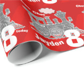 Jongens naam leeftijdstransport plaats rode grijze cadeaupapier (Rol Hoek)