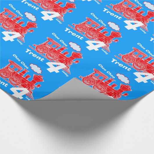 Jongens naam leeftijdstrein lokale rode blauwe ver cadeaupapier (Hoek)