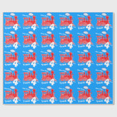 Jongens naam leeftijdstrein lokale rode blauwe ver cadeaupapier (Vlak)