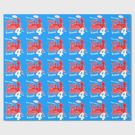 Jongens naam leeftijdstrein lokale rode blauwe ver cadeaupapier (Vlak)