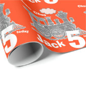 Jongens naam leeftijdstrein plaats van rode oranje cadeaupapier (Rol Hoek)