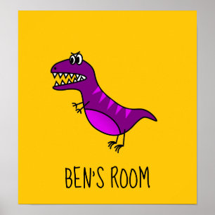 Jongens naam slaapkamer Cute paarse cartoon dinosa Poster