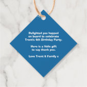 Jongens naam trein loco blauw wit verjaardag dank  bedankjes labels (Achterkant)