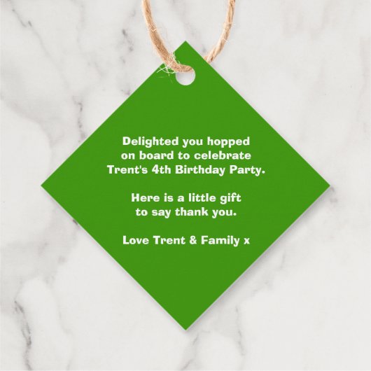 Jongens naam trein loco groen wit verjaardag bedan bedankjes labels (Achterkant)