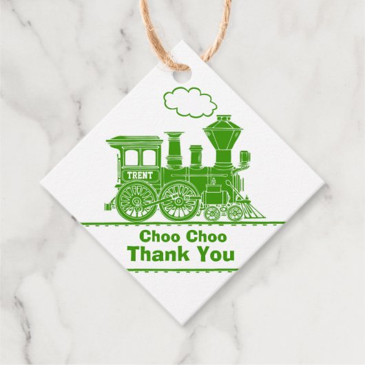 Jongens naam trein loco groen wit verjaardag bedan bedankjes labels (Voorkant)