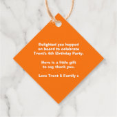 Jongens naam trein loco sinaasappel wit verjaardag bedankjes labels (Achterkant)